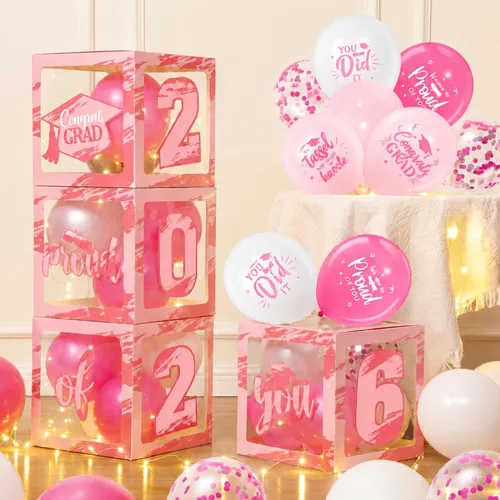 Miniatura 12 de Woanger 44 piezas de decoración de caja de graduación 2026 – Juego de cajas de fiesta de graduación de felicitaciones con cuerdas de luz LED y Azul