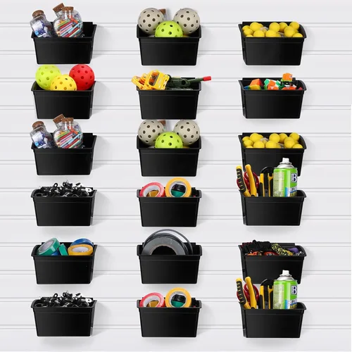 Unittype 18 contenedores de pared de listones, accesorios de pared, contenedores de plástico, organizadores para garaje, sala de manualidades, Negro