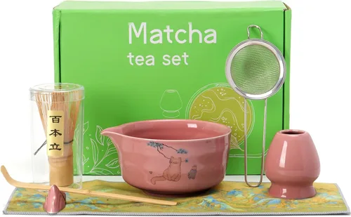 Miniatura 8 de Juego de batidor matcha, juego de kit matcha japonés de 7 piezas con cuenco matcha (chawan), batidor matcha y soporte, cuchara de bambú, Azul