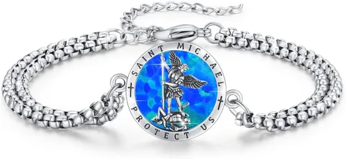 Miniatura 45 de Pulsera unisex de San Miguel/Cristóbal/Benedicto/Jude/José/Guadalupe/Ángel de la Guarda/Santa Muerte Pulsera de plata de ley 925 con cadena de doble