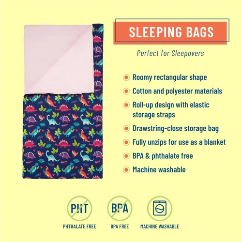 Miniatura 3 de Saco de dormir Wildkin para niños – Diseño enrollable con bolsa de almacenamiento para la escuela, viajes y camping - Dinosaurios encantadores