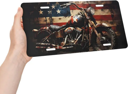 Miniatura 3 de Placa de matrícula de motocicleta oxidada con pintura, bandera americana vintage, placa de aluminio para auto de 6 x 12 pulgadas, cubierta de placa