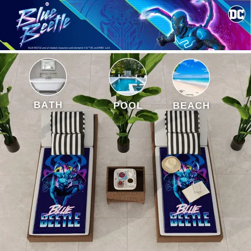 Miniatura 3 de Franco - Toalla para niños de Blue Beetle, de algodón súper suave para baño/piscina/playa, 58 x 28 pulgadas, (Producto oficial con licencia)