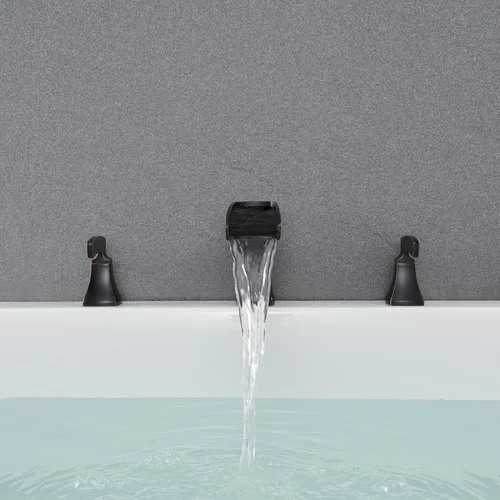 Miniatura 5 de Grifo de bañera romana de bronce frotado con aceite, grifos de baño de latón de 3 agujeros con 2 asas Oil Rubbed Bronze