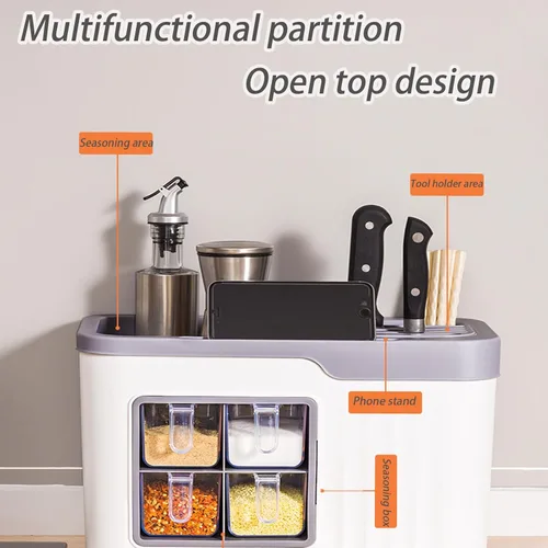 Miniatura 3 de Dxcaicc Caja multifuncional de condimentos de cocina, caja de almacenamiento de cuchara, tarro de cepillo de cocina, organizador de cocina 4 en 1