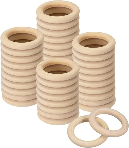 Miniatura 10 de uxcell 50 anillos de madera natural de 0.787 in (0.8 pulgadas), círculos de madera lisa sin terminar de 0.197 in de grosor para manualidades, tejer