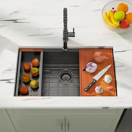Miniatura 3 de Fregadero Dcolora de 30 Pulgadas para Instalación Bajo Encimera Negro de Acero Inoxidable Fregadero de Cocina Bajo Encimera Estación de Trabajo