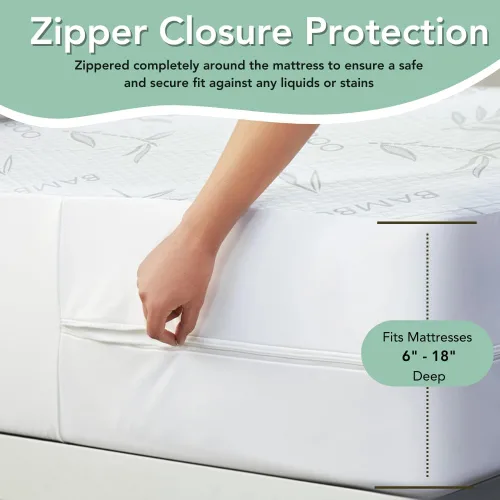 Miniatura 5 de Protector de colchón de rayón de bambú con cremallera + 1 protector de almohada, 100% impermeable, refrescante, tamaño individual, tela ultrasuave