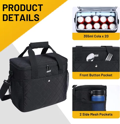 Miniatura 2 de MIER Bolsa de picnic aislada grande y suave de 18L para comestibles, camping, coche, negro