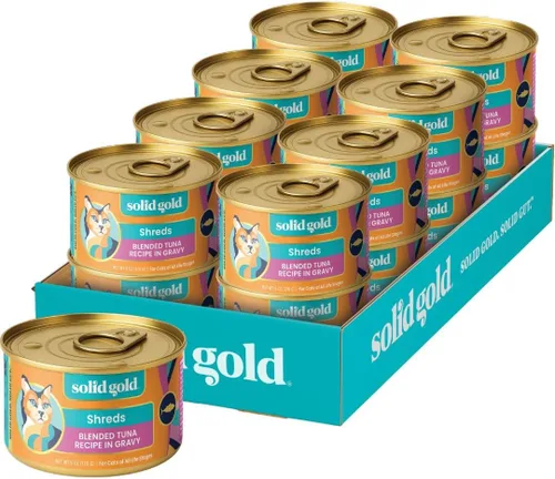 Solid Gold comida húmeda para gatos desmenuzada con salsa - Alimento enlatado para gatos hecho con atún real - Sin granos de los Cinco Océanos -