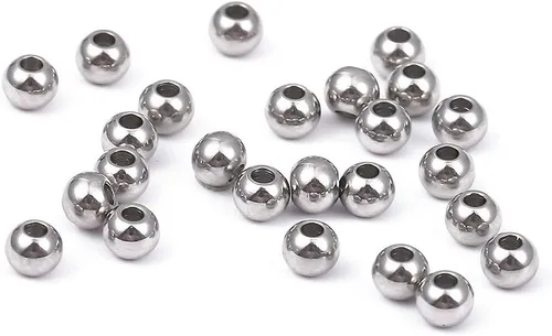 Miniatura 3 de BEADIA Cuentas espaciadoras de acero inoxidable de 0.118 x 0.098 in, redondas, sueltas, para hacer joyas, 100 unidades con agujero de 0.039 pulgadas