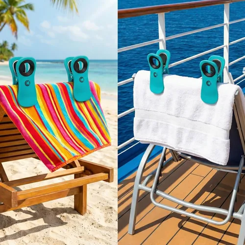 Miniatura 3 de Clips para toallas de playa para sillas de crucero, soportes para toallas resistentes para sillas de salón, clips de piscina grandes de apertura