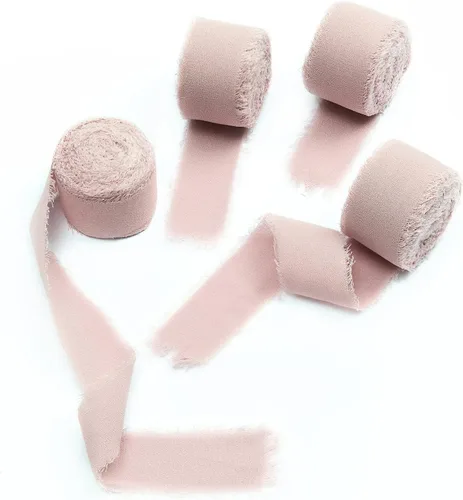 Miniatura 19 de 4 rollos de cinta de seda hecha a mano con flecos de 1.5 pulgadas x 5 yardas (4 rollos de 20 yardas) para invitaciones de boda, ramos de novia