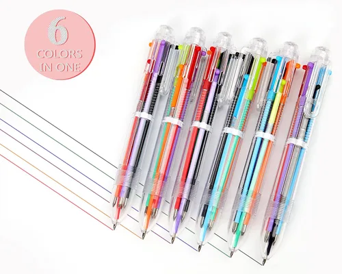Miniatura 5 de Enyeopd Paquete de 6 bolígrafos multicolor en uno, bolígrafos divertidos para fiestas, bolígrafos retráctiles de colores para suministros de oficina