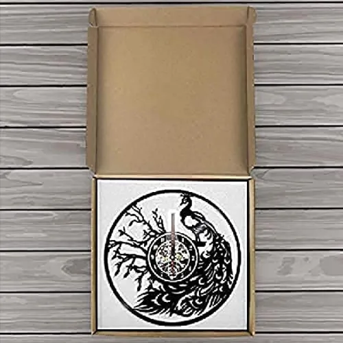 Miniatura 3 de Reloj de pared silencioso de vinilo de pavo real, reloj de pared silencioso para sala de estar, naturaleza salvaje, orgulloso, pájaro, pluma
