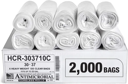 Miniatura 79 de Aluf Plastics Bolsas de basura de alta densidad, 10 galones, 1000 unidades, 6 micrones (eq), 24" x 24", transparentes, para baño, oficina