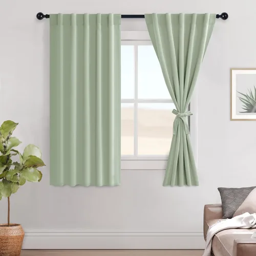 Miniatura 104 de Hiasan Cortinas opacas negras para dormitorio, cortinas opacas cortas de 45 pulgadas de largo, con aislamiento térmico, bolsillo para barra