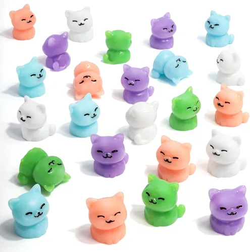 Miniatura 7 de 24 piezas de mini gatos luminosos de resina, figuras de gato en miniatura, pequeños adornos de gatos que brillan en la oscuridad para casa