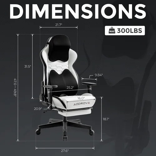 Miniatura 2 de Aodrova Silla de juegos con reposacabezas biónico y almohada lumbar, silla ergonómica de piel sintética estilo carreras con reposapiés para adultos
