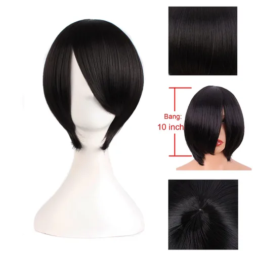 Miniatura 4 de Peluca corta recta de Cosplay, disfraz, fiesta, MapofBeauty , Negro