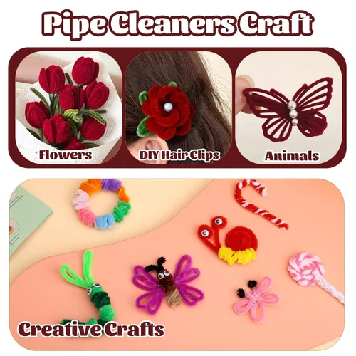 Miniatura 5 de Giwrmu 100 Piezas Limpiadores de Pipa Tallo de Chenilla, Limpiadores de Pipa Color Rojo Vino para Manualidades, Palitos Difusos Suministros de Vino