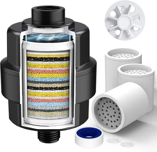 Miniatura 10 de Filtro de ducha de 20 etapas para agua dura, con 1 cartucho reemplazable, filtro de agua de ducha de alto rendimiento para eliminar cloro y flúor
