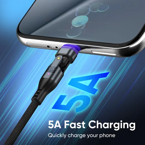 Miniatura 8 de Cable de carga magnético de 240 W, cable de datos magnético USBC a USB C giratorio de 180°, cable de carga rápida para teléfono micro USB
