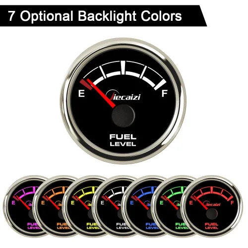 Miniatura 2 de 2.047 in/2-1/16 Medidor de nivel de combustible 7 colores de retroiluminación 0-90ohms 10-180ohms 73-10ohms 0-190ohms 240-33ohms anti-vibración Cara