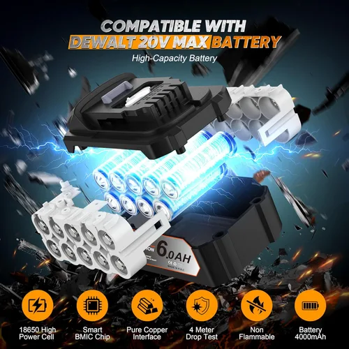Miniatura 3 de Amoladora angular inalámbrica compatible con batería Dewalt de 20 V Max, 3 velocidades variables, motor sin escobillas con LED, soporte de Naranja