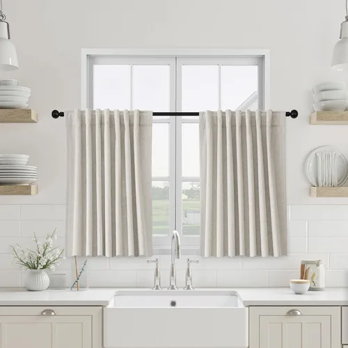 Miniatura 25 de UHITECH - Cortinas opacas beige para sala de estar, cortinas cortas de 35 pulgadas para habitación, cortinas negras para ventanas pequeñas, paneles