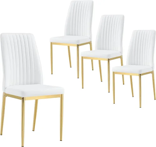 Miniatura 23 de Sillas de Metal Negro, Juego de 4 Sillas de Comedor Modernas con Cuero Sintético PU y Patas Cromadas de Alto Respaldo para Comedor, Cocina, Sala