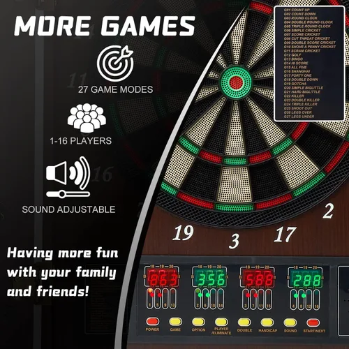 Miniatura 3 de Electronic Dart Board Cabinet Set, 12 Soft Tip Darts, Electric Dart Boards for Adults, Digital Dart Board with Integrated Scoreboard for Family Game