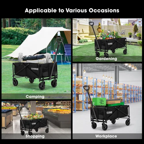 Miniatura 7 de VIVOSUN Carro Plegable, Utilidad Exterior con Ruedas Todo Terreno, Mango Ajustable, Portavasos y Bolsillos Laterales, para Acampar, Compras, Jardín