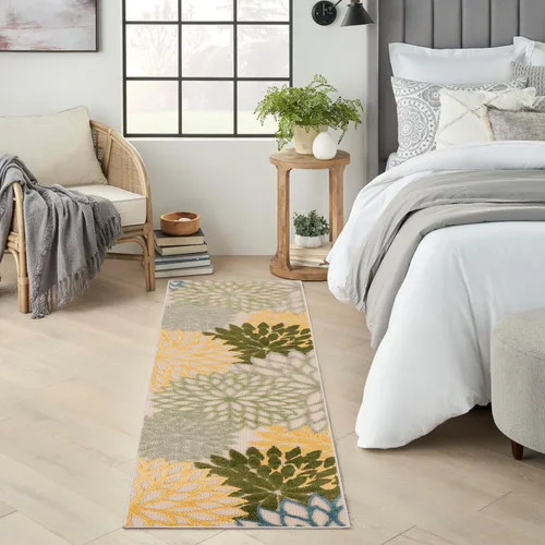 Miniatura 25 de Nourison Aloha - Tapete negro/blanco para interior o exterior, 2 pies y 3 pulgadas x 8 pies, tropical, botánico, fácil limpieza, no desprende pelo