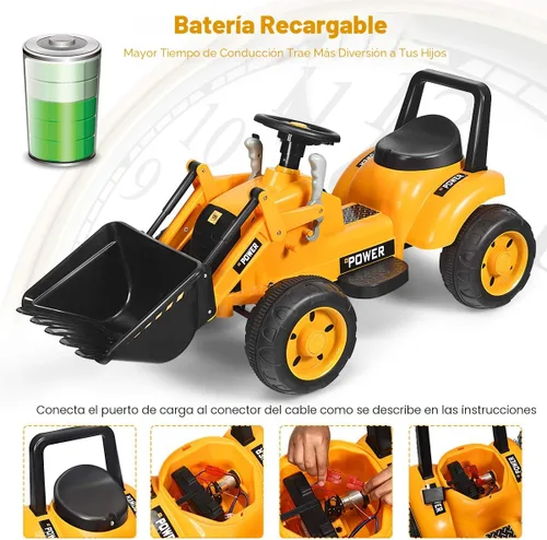 Miniatura 5 de Costzon Coche de Conducción, Excavadora de Juguete con Cargador Frontal, Bocina, Adelante/Atrás, Cubo de Excavación Controlable, Excavadora, Amarillo