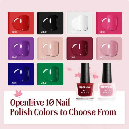 Miniatura 3 de OpenLive Juego de 12 esmaltes de uñas con combinación de 10 colores, 2 capas base y superior, esmalte de uñas de secado rápido de larga duración