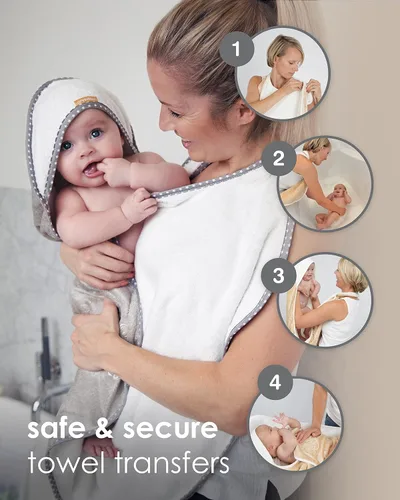 Miniatura 2 de Cuddledry Toalla de baño para bebé manos libres, algodón lujosamente suave y viscosa derivado de bambú con capucha toalla de bebé Toalla de Gris