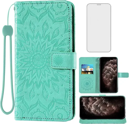 Miniatura 9 de Funda de teléfono para iPhone 11 Pro Max 6.5 con protector de pantalla de vidrio templado y funda de cuero con tapa para tarjetero, accesorios