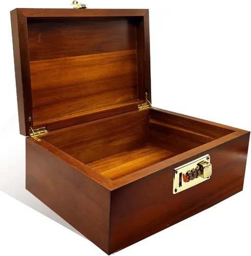 MFLUEEWR Caja Grande de Madera con Tapa con Bisagras con Cerradura de Combinación, Caja de Almacenamiento de Madera Cofre Decorativo con Cerradura