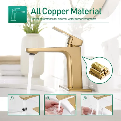 Miniatura 3 de VOTON Grifo de Lavabo de Baño de Oro Cepillado de Una Sola Manija, Grifos de Baño para Lavabo de 1 Orificio, Grifo de Tocador de Lavabo de RV