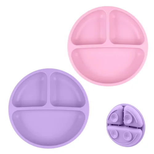 Miniatura 9 de Vicloon Platos de succión, 2 platos para bebés pequeños, 100% silicona de grado alimenticio sin BPA, diseño de placa dividida, agarre de silicona