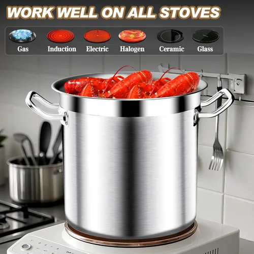 Miniatura 3 de Olla de Caldo de Acero Inoxidable Cepillado de 20 Cuartos con Tapa - Olla de Caldo Grande - Ollas de Caldo de Inducción de Servicio Pesado de Grado