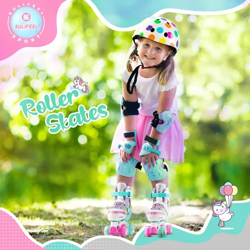 Miniatura 8 de SULIFEEL Rainbow Unicorn - Patines ajustables de 4 tamaños para niñas y niños de 3-5, 5-8, 6-12 años, patines para interiores y exteriores Un arco