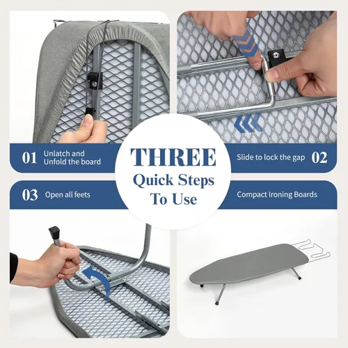 Miniatura 6 de BlissBoard - Tabla de planchar de mesa con soporte para planchar, pequeña tabla de planchar plegable con cubierta resistente al calor, mini mesa