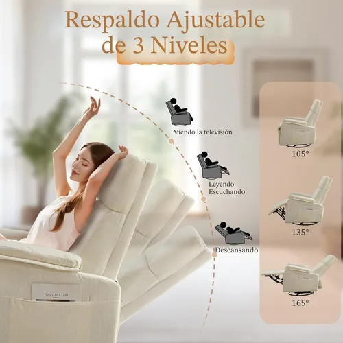 Miniatura 3 de Sillas reclinables Korser, Silla reclinable giratoria para adultos, Silla mecedora Glider, Silla reclinable pequeña para guardería para sala de Beige