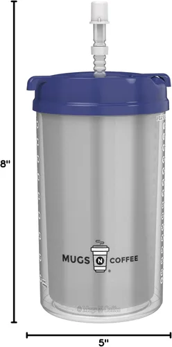 Miniatura 4 de Taza de hospital aislada de doble pared de 32 onzas, taza para bebidas frías, asa de transporte grande, incluye popote (1, azul)