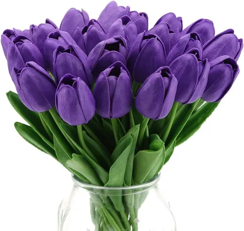 Miniatura 15 de IPOPU 24 tulipanes artificiales de tacto real para decoración, tulipanes falsos, arreglos florales, tulipanes artificiales sintéticos, decoración