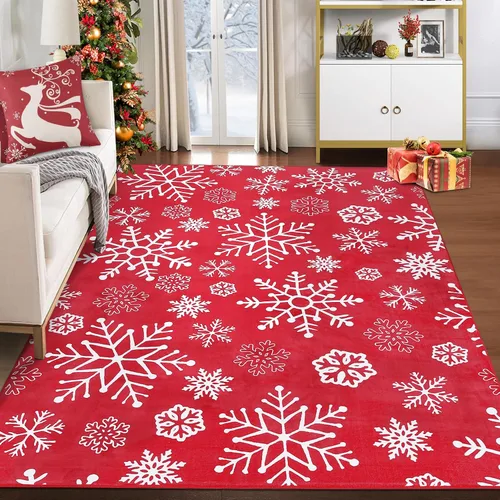 Miniatura 10 de ROYHOME Alfombra de Entrada de Navidad con Patrón de Copos de Nieve Antideslizante Resistente a las Manchas Decorativa para Festividades Lavable