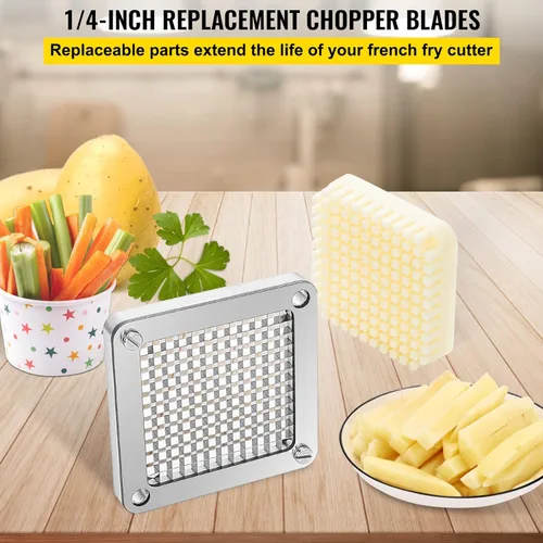 Miniatura 2 de VEVOR Cuchilla de repuesto para picadora, 1/4 pulgada, conjunto de 3 cuchillas para freír papas fritas con 6 cuchillos extra, partes de picadora