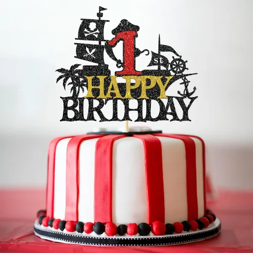 Miniatura 4 de Decoración para pastel de cumpleaños de 1er cumpleaños, barco pirata náutico de vela para primer cumpleaños, decoración de fiesta de cumpleaños